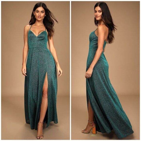 Lulu's Dresses & Skirts - Lulus Truly Dazzling Green Multi Glitter Elegant Sleeveless Gown Size Small NEW
